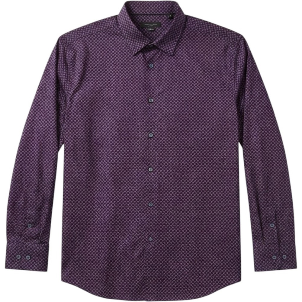 Bugatchi Men 3XL 8 Way Stretch Geometric Button Down Shirt Blue Pink Long Sleeve